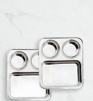 MS WORLD Stainless_Steel_2 in 1 Plate_Pack of 2_A3 Dinner Plate(Pack of 2, Microwave Safe)
