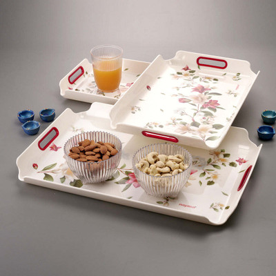NAYASA Plastic Durable Seving Tray Set With Glossy Finish (Pack Of 3) Tray(Pack of 3)