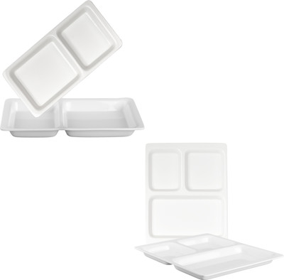 Neena Crockeries Combo of 2 Compa rtment & 3 Compartment Plate Set of 2 Sectioned Plate(Pack of 4, Microwave Safe)