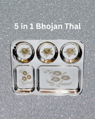 WEKTU Bhaojan Thal/5 in 1 Thal/stainless steel/Laser Print/1PC/129 Dinner Plate(Microwave Safe)