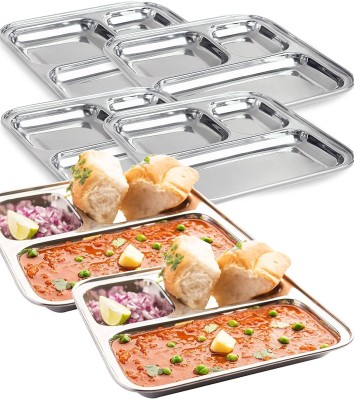 Lyticx 3In1 Stainless Steel Plates with Compartments /Tiffin Plates /Pav / Rice Plates(Pack of 6, Microwave Safe)