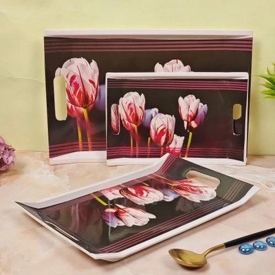 UPC U.P.C. Melamine Multicolor Serving Tray, Set of 3 (Small, Medium and Large Size) Tray Tray(Pack of 3, Microwave Safe)
