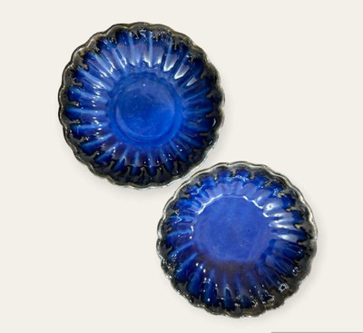 Your Local Store Studio Pottery Blue Color Chat Plate/Starters Snacks Plate Set Of 2 Chutney Plate(Pack of 2, Microwave Safe)