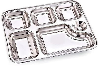 PS QUADILLION Stainless Steel Plates with Compartments/Bhojan Thali/Partition Plates Set of 4 Dinner Plate(Pack of 4, Microwave Safe)