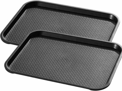 KNPL Black Matte Square Shape Platter for Dining Table And Multipurpose Serving Trey Tray(Pack of 2)