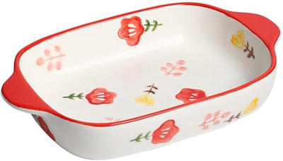 TOMATUS Ceramic Dinnerware Plate, Rectangular Deep Baking Tray For Kitchen Baking Dish(Microwave Safe)
