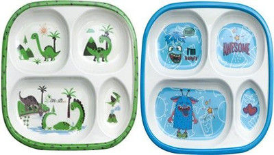 ZIDO Premium_dinosaur & blue awesome kids plate_h26 Dinner Plate(Pack of 2)