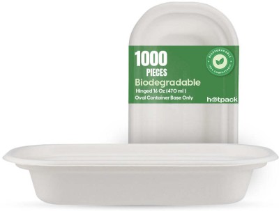 Hotpack 1000 Pieces Biodegradable Hinged 16 Oz (470 Ml ) Oval Container Base Only Baking Dish(Pack of 1000, Microwave Safe)