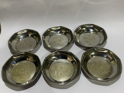 HEENA STEEL HALF PLATE SET Half Plate(Pack of 6, Microwave Safe)