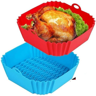 jaswanthstor Air Fryer Silicone Liners - 8 Inch Square Reusable Non-Stick Tray(Pack of 2, Microwave Safe)