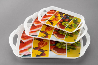 Sorath Rectangular Serving Tray Set, X-Large, Large, Medium, Printed with White Handle Tray(Pack of 3)
