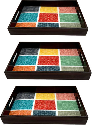 Espoir bloom Wooden tray set of 3 with UV print|Serving Tray|Multipurpose Tray|EB-T523 Tray(Pack of 3)