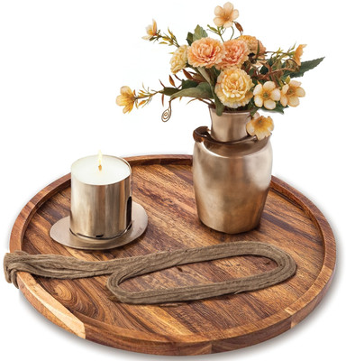 HusNain Wooden Round Serving Tray for Home Decorative Kitchen & Dining Table Tray