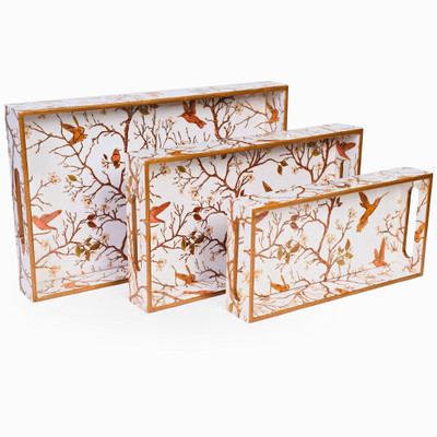 amimashop Handcrafted Wooden Printed Tray Tray(Pack of 3)