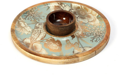 DULI Mango Wood Handcrafted Bird Design Serving Platter with 1 Bowl 10x10 inches Chip & Dip Tray(Pack of 2)