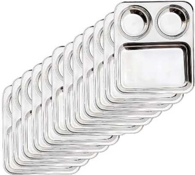 WEKTU 12PC PLAIN BHOJAN THAL 3 SECTIONED Sectioned Plate Sectioned Plate(Pack of 12)