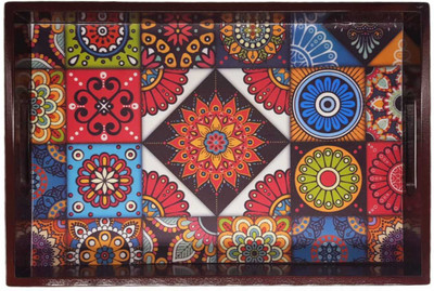 Angira handicrafts Wooden tray set of 1 with UV print|Serving Tray|Multipurpose Tray|AHS-T1807 Tray