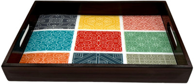 Angira handicrafts Wooden tray set of 1 with UV print|Serving Tray|Multipurpose Tray|AHS-T1826 Tray