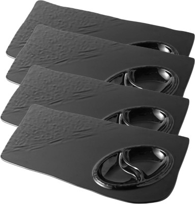 VVSS Black Melamine Rectangle Slate Platter, Serving Food and Starters Platter Tray Chip & Dip Tray(Pack of 4, Microwave Safe)