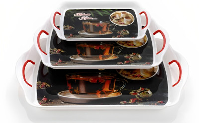 Jay Khodal Kitchen Serving Tray Set of 3 Pcs with Rectangular Shape and Printed Design Tray(Pack of 3, Microwave Safe)
