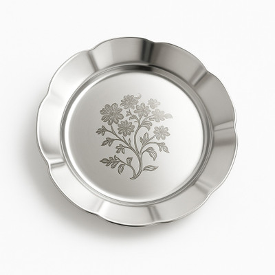 Kanha store KBS Royal Blossom Scallop Stainless Steel Dinner Plate Half Plate(Pack of 6)