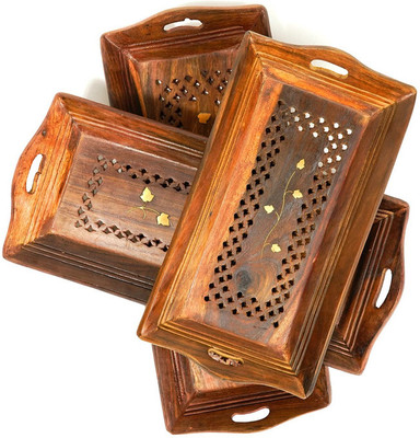Usman Artwork Wood Handmade & Handcrafted Wooden Serving Tray set of 3 Tray(Pack of 3)