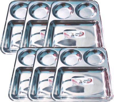 SHINI LIFESTYLE Mini Bhojan Thali 3 sectioned plate, 3 kache wali plate, katori wali plate Sectioned Plate(Pack of 6)