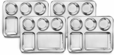 Classic Essentials Stainless Steel 5 in 1 Compartments Bhojan Thali Dinner Plate(Pack of 4)