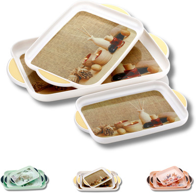 kitch cuT Premium Era Serving Tray Set of 3 Plastic metrial Glossy Finish BPA Free Brown Tray(Pack of 3)
