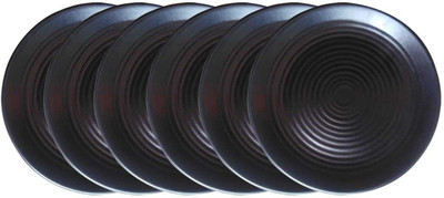 Everbuy Black Matte Melamine Plate with Spiral Outline Design (Set of 6) Size 11 inch Dinner Plate(Pack of 6, Microwave Safe)