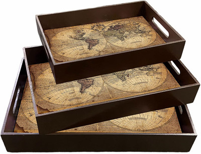 wooden craft Wooden Craft Handmade Serving Tray Tray Serving Set(Pack of 3)