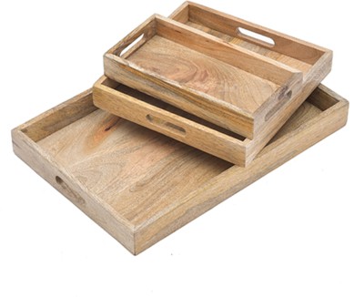 HB Overseas Mango Wood Plain Tray Set of 3 PCS (19*13, 12*12 & 12*6) Tray