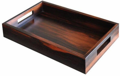 Navdurga Wooden Serving Tray 30mm Thick Sangwan Solid Wood Platter with Cutout Handles Tray