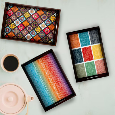 Angira handicarft Wooden Tray set of 3 for serving Tea/coffee/snacks AHS-TRAY139_1310 Tray(Pack of 3)