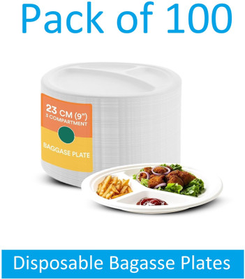Sauran Areca Palm Leaf Deep Plate Like Wooden Bamboo (DGP1.20) Half Plate(Pack of 100, Microwave Safe)