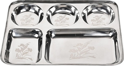 Omkarixa Stainless Steel Partition Plate 5 in 1 | Bhojan Thali / Dinner Plate Sectioned Plate