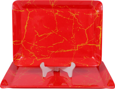 AURKA Rectangular Melamine Serving Trays Line Pattern | Ideal for Serving Dishes Tray(Pack of 2, Microwave Safe)