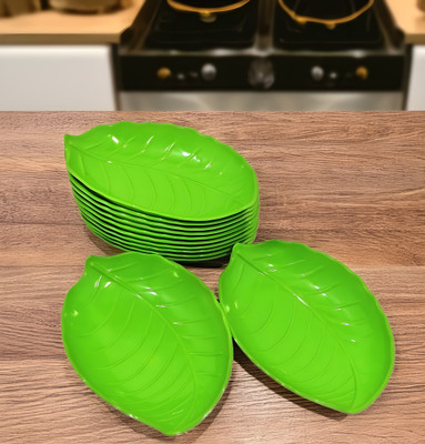 SGI Melamine Stylish Leaf Shape Quater Plate For Serving Snacks-Pack Of 12 Quater Plates Quarter Plate(Pack of 12)