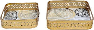 Amaya Decors Black & Gold Ring Deisgn decorative serving Tray for festival ,gitfs set of 2 Tray