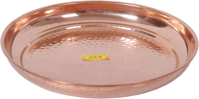 Shivshakti Arts Handmade Pure Copper Plate Small Sized Hammered Deisgned Thali Dish Serveware Diameter-27 cm ::Set of 1 Dinner Plate