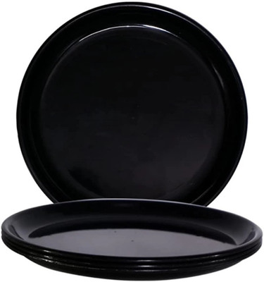 Kanha Microwave safe Unbreakable BPA free plastic Round plate Black 27'cm Pack of 2 Dinner Plate(Pack of 2, Microwave Safe)