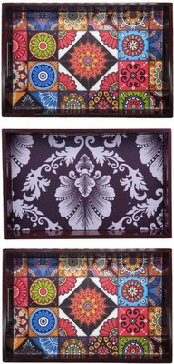 Espoir bloom Wooden tray set of 3 with UV print|Serving Tray|Multipurpose Tray|EB-T576 Tray(Pack of 3)