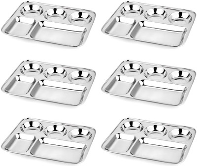 wiaa Stainless Steel 5 Partition Thali Plate for Dinner & Lunch | Set of 2 Sectioned Plate(Pack of 6)