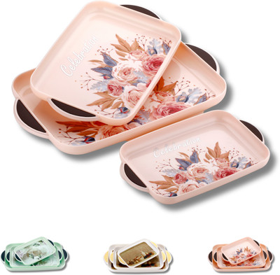 kitch cuT Premium Era Serving Tray Set of 3 Plastic metrial Glossy Finish BPA Free Pista Tray(Pack of 3)