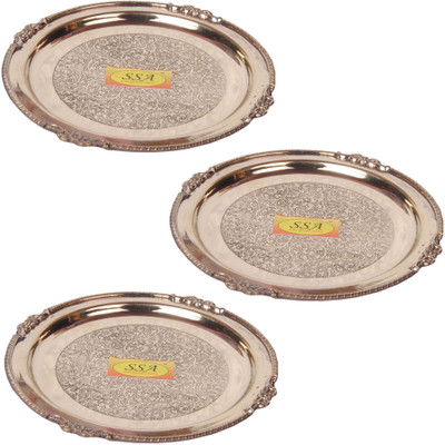 Shivshakti Arts Set Of 3 Handmade Pure Plate Round shaped embossed middle Half Plate(Pack of 3)