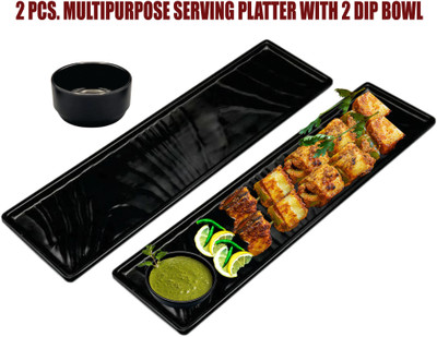 ZIDO 2 Pcs Serving Platter for serving all types of Snacks, Tikka etc with 2 Dip Bowl Sizzler Tray(Pack of 4)