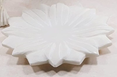 CPUC Marble Small Floral shape(Lotus) Plate | White Stone Serving Tray 6 inch Platter Half Plate(Microwave Safe)