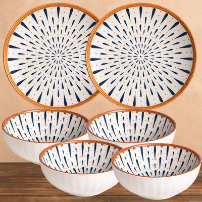 Seenoz Stylish Ceramic Serving Bowl 25cm Handcrafted Designer Dinnerware Kitchen Use Butter Dish(Pack of 6)