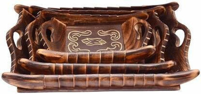 Voody Wooden Classic Tray Set Tray(Pack of 3, Microwave Safe)