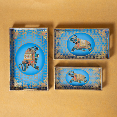 amimashop Set of 3 Wooden Serving Trays |Wooden Tray for Home Decor & Organizer Tray(Pack of 3)